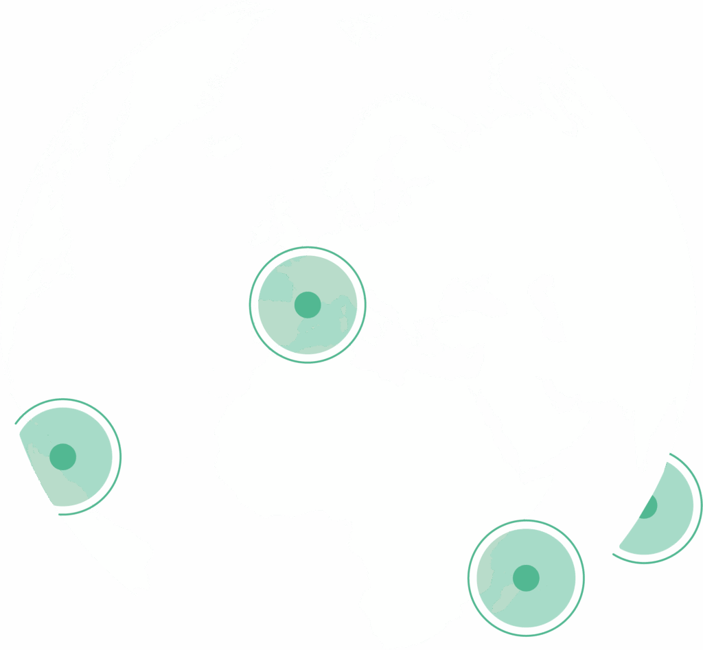 Illustration du globe terrestre avec les 4 points d'implantation d'Élan